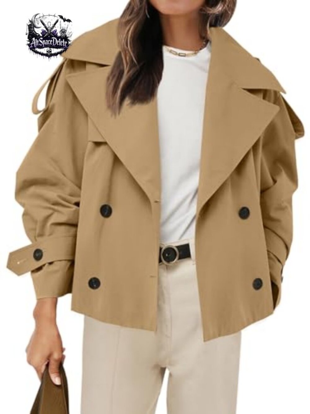 Cropped Trench Coat Double Breasted Belted Jacket